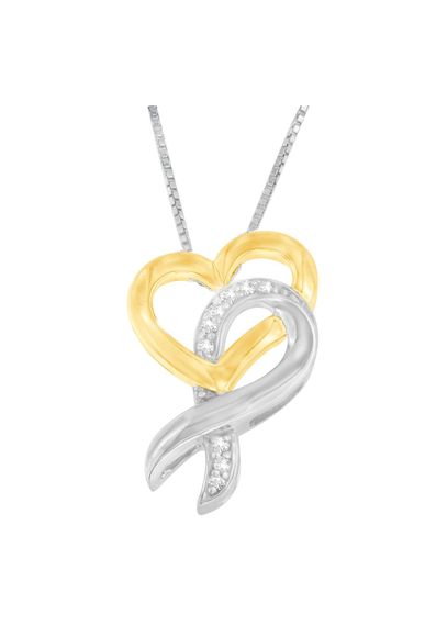 and 1/20 cttw Diamond Ribbon-Heart Necklace